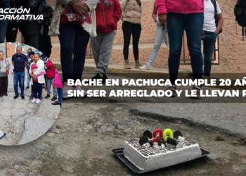 Bache en Pachuca cumple 20 años sin ser arreglado y le llevan pastel