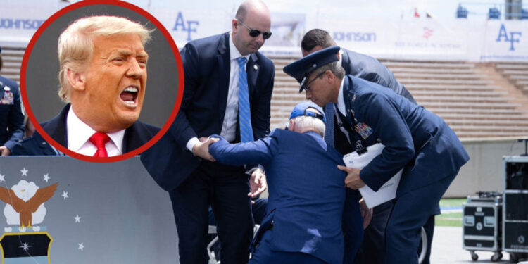 ¿Se burló? Trump reacciona a caída de Biden durante discurso