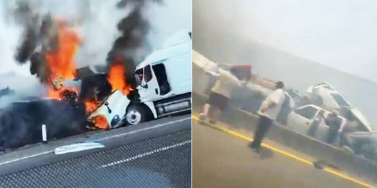 Carambola provoca incendio en autopista Zapotlanejo, Jalisco