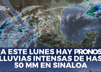 Este lunes se pronostican lluvias intensas de hasta 50 mm en Sinaloa