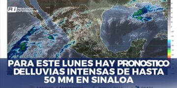 Este lunes se pronostican lluvias intensas de hasta 50 mm en Sinaloa