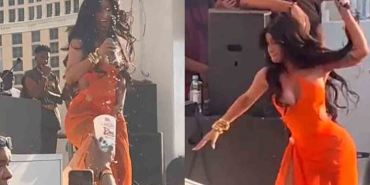 Cardi B le lanza el micrófono a uno de sus fans durante concierto en Las Vegas