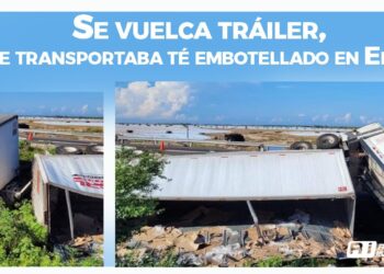 Se vuelca tráiler que transportaba té embotellado en Elota