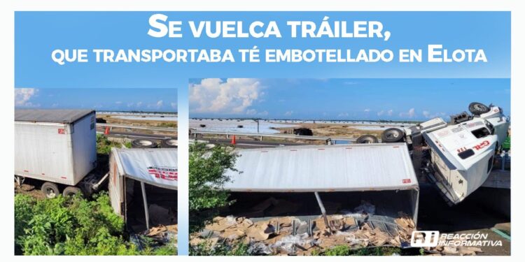 Se vuelca tráiler que transportaba té embotellado en Elota