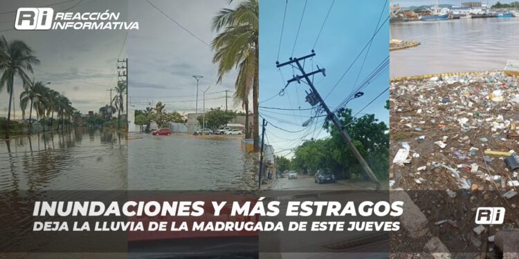 Inundaciones en gran parte de Mazatlán deja la lluvia de la madrugada de este jueves