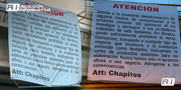 Aparecen mantas en las que presuntamente Chapitos prohíben producción y venta de fentanilo en Sinaloa