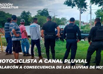 Cae motociclista a canal pluvial en la Alarcón a consecuencia de las lluvias de hoy