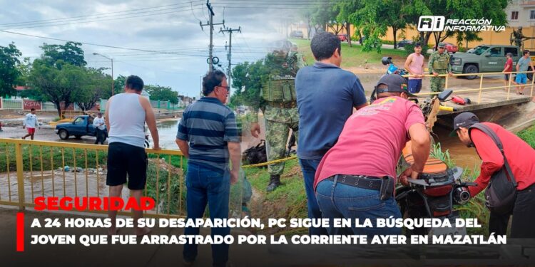 A 24 horas de su desaparición, PC sigue en la búsqueda del joven que fue arrastrado por la corriente el día de ayer en Mazatlán