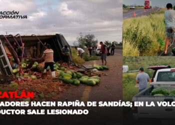 Pobladores hacen rapiña de sandías; en la volcadura conductor sale lesionado