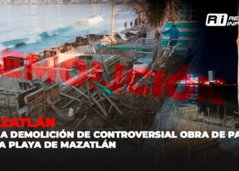 Inicia demolición de controversial obra de palapa en la playa de Mazatlán