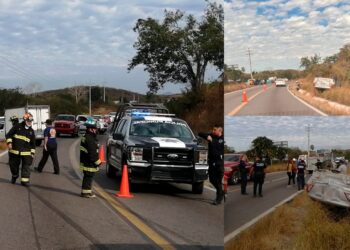 Tres vehículos protagonizan accidente cerca de El Chilillo, al norte de Mazatlán; uno de ellos quedó volcado