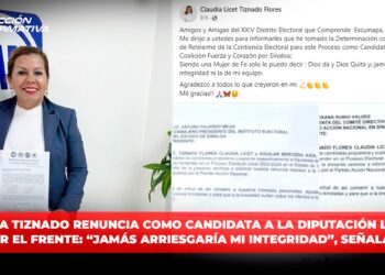 Claudia Tiznado Flores renuncia como candidata a la diputación local por el Frente: “Jamás arriesgaría mi integridad”, señala