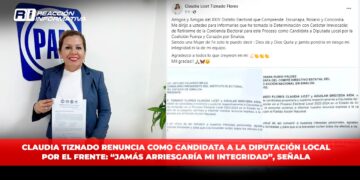 Claudia Tiznado Flores renuncia como candidata a la diputación local por el Frente: “Jamás arriesgaría mi integridad”, señala