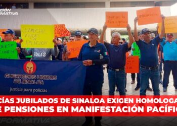 Policías jubilados de Sinaloa exigen homologación de pensiones en manifestación pacífica