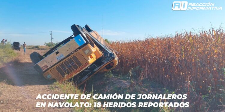 18 jornaleros resultaron heridos tras volcarse el camión en el que viajaban.