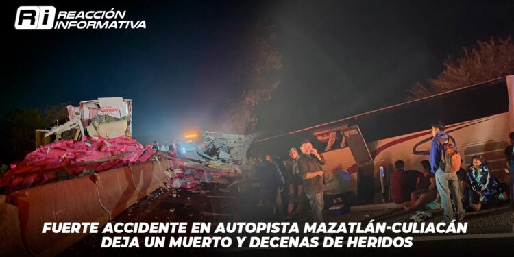 Fuerte accidente en autopista Mazatlán-Culiacán deja un muerto y decenas de heridos
