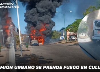 Camión urbano se prende fuego en Culiacán