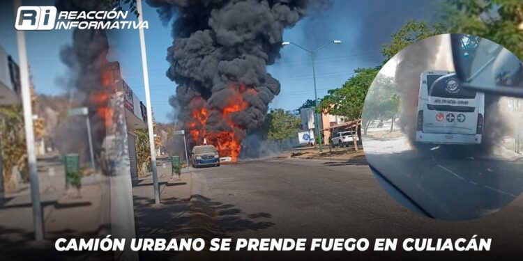 Camión urbano se prende fuego en Culiacán