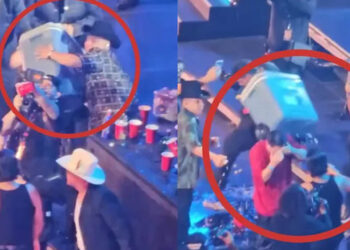 Eduin Caz, de Grupo Firme, arroja hielera a su cuñado durante concierto y lo critican