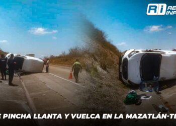 Se pincha llanta y vuelca en la Mazatlán-Tepic