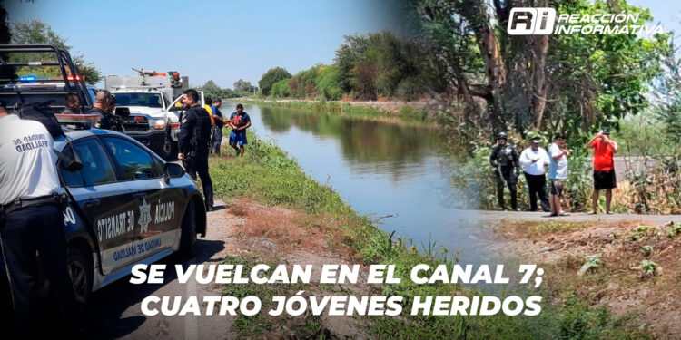 Se vuelcan en el canal 7; Cuatro jóvenes heridos