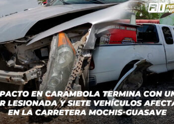 Impacto en carambola termina con una mujer lesionada y siete vehículos afectados en la carretera Mochis-Guasave