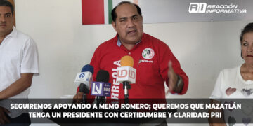 Seguiremos apoyando a Memo Romero; queremos que Mazatlán tenga un presidente con certidumbre y claridad: PRI“