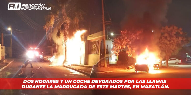 Dos hogares y un coche devorados por las llamas durante la madrugada de este martes, en Mazatlán