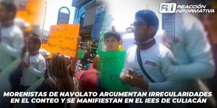 Morenistas de Navolato argumentan irregularidades en el conteo y se manifiestan en el IEES de Culiacán