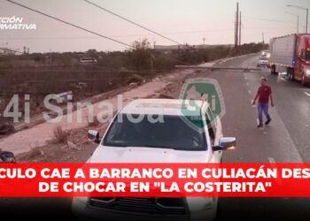 Vehículo cae a barranco en Culiacán después de chocar en “La Costerita”