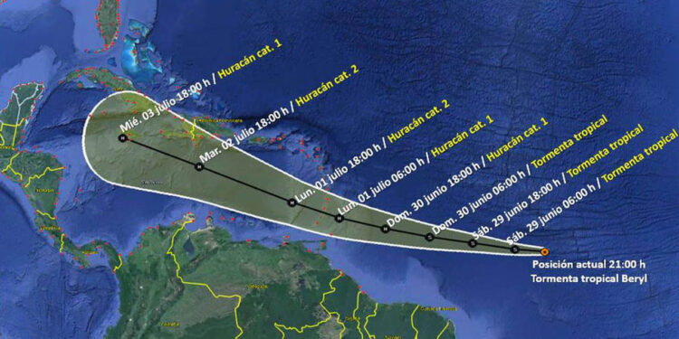 Se forma la tormenta tropical ‘Beryl’; esta es su trayectoria en el Atlántico