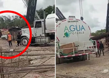 Colapsan soportes en obra del Tren Maya por fuertes lluvias; un vehículo quedó aplastado