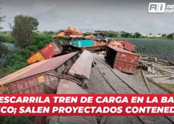 Se descarrila tren de carga en La Barca, Jalisco; salen proyectados contenedores