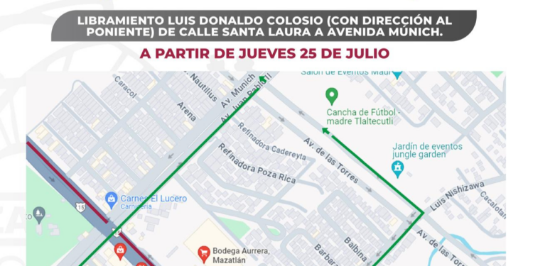 Por avance en trabajos de construcción de puente vehicular, ampliarán el tramo cerrado a la circulación en Libramiento Colosio