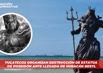 Yucatecos organizan DESTRUCCIÓN de ESTATUA de Poseidón ante llegada de huracán Beryl
