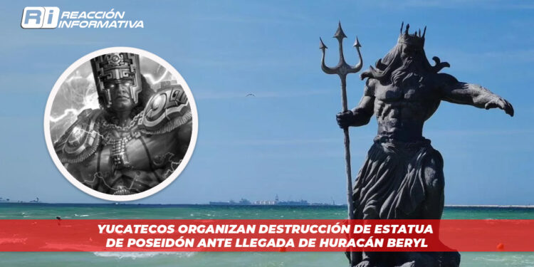 Yucatecos organizan DESTRUCCIÓN de ESTATUA de Poseidón ante llegada de huracán Beryl