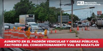 Aumento en el padrón vehicular y obras públicas, factores del congestionamiento vial en Mazatlán