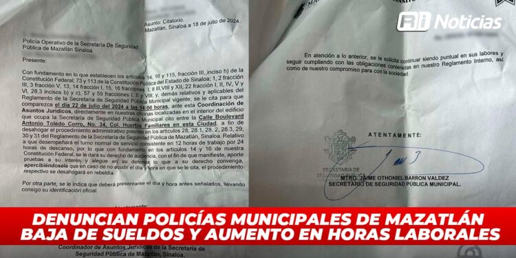 Denuncian policías municipales de Mazatlán baja de sueldos y aumento en horas laborales
