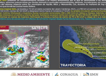 John toca tierra en Aquila, Michoacán, sigue su trayectoria