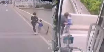 Chofer de autobús salva a niño, su mamá iba a arrojarse de un puente con él