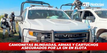 Camionetas blindadas, armas y cartuchos asegurados por la GN en Elota