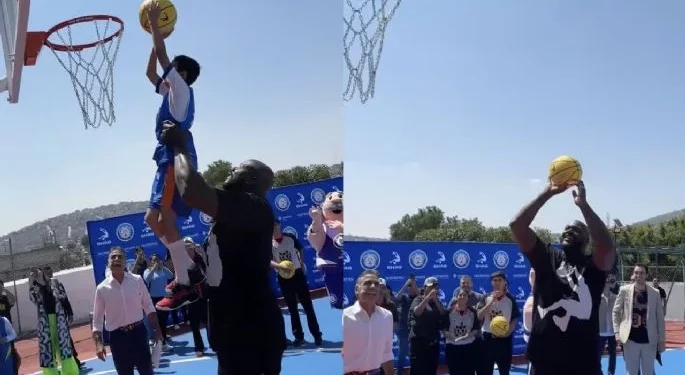 Shaquille O’Neal visitó Ecatepec y donó 500 pares de tenis deportivos a niños de ese municipio