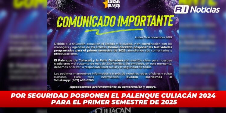 Por seguridad posponen el Palenque Culiacán 2024 para el primer semestre de 2025