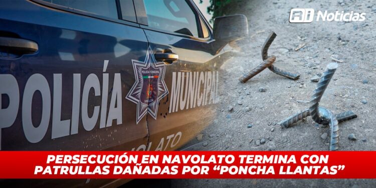 Persecución en Navolato termina con patrullas dañadas por “poncha llantas”