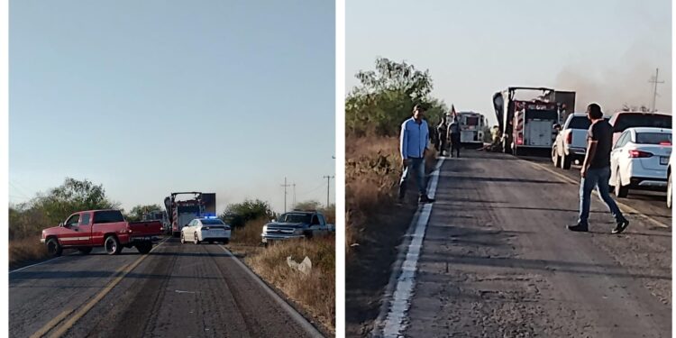 Se desprende e incendia caja de tráiler en la Carretera libre Mazatlán – El Rosario