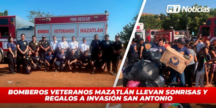 Bomberos Veteranos de Mazatlán llevan sonrisas y regalos a invasión San Antonio
