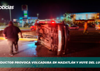 Auto impacta vagoneta y causa volcadura en Mazatlán; buscan al responsable