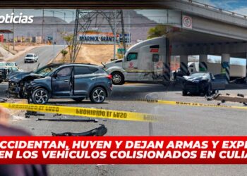 Se accidentan, huyen y dejan armas y explosivos en los vehículos colisionados en Culiacán