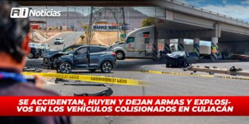 Se accidentan, huyen y dejan armas y explosivos en los vehículos colisionados en Culiacán