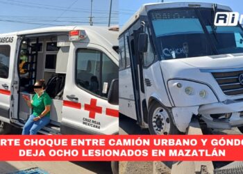 Fuerte choque entre camión urbano y góndola deja ocho lesionados en Mazatlán